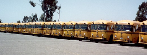 A view of one side of Saddleback Valley's school bus yard in early 1999.